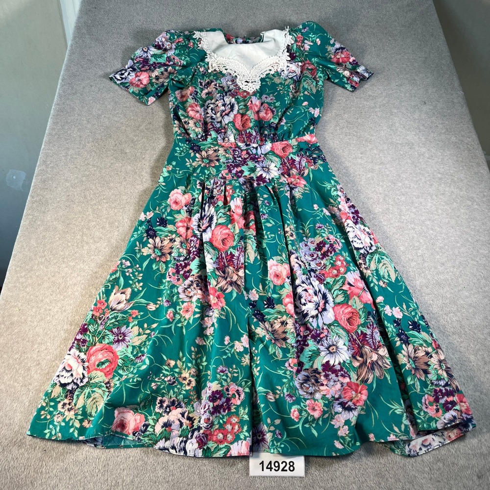 VTG Lisa II Midi Fit & Flare Dress Womens 14T Multicolor Floral Cottagecore USA
